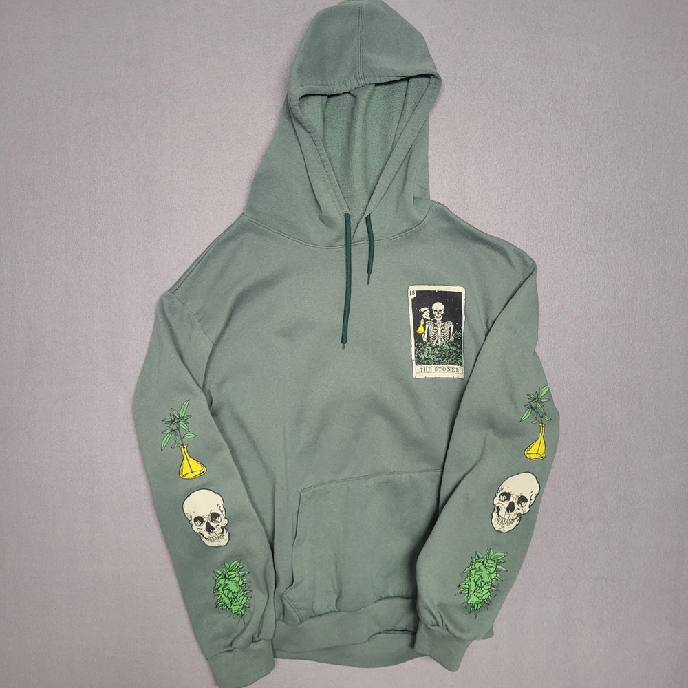 Fresh Laundry The Stoner Tarot Card Skeleton Graphic Hoodie Sage Green Mens 2XL